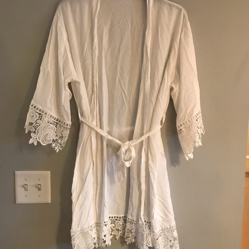 Bridal Robe with Lace Trim